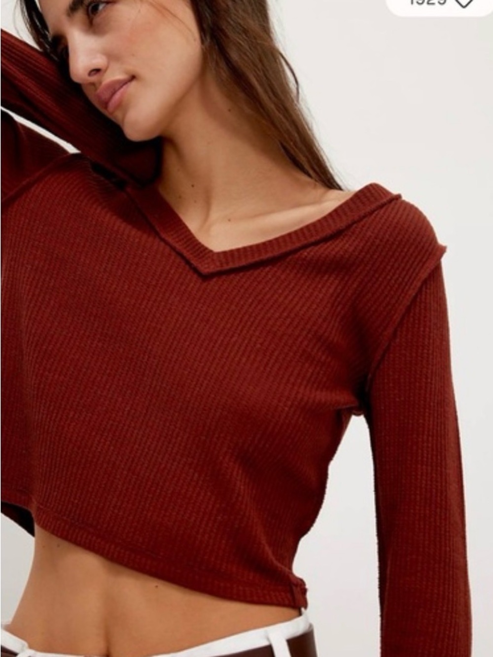 Free People Care FP Manchester Long Sleeve Cherry mahogany Crop Small Brick Rust